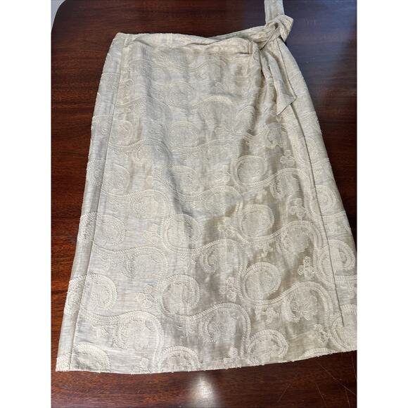 Talbots Linen Cotton Silk Wrap Skirt Size 12 Floral Party Wedding Career Travel - Picture 5 of 8